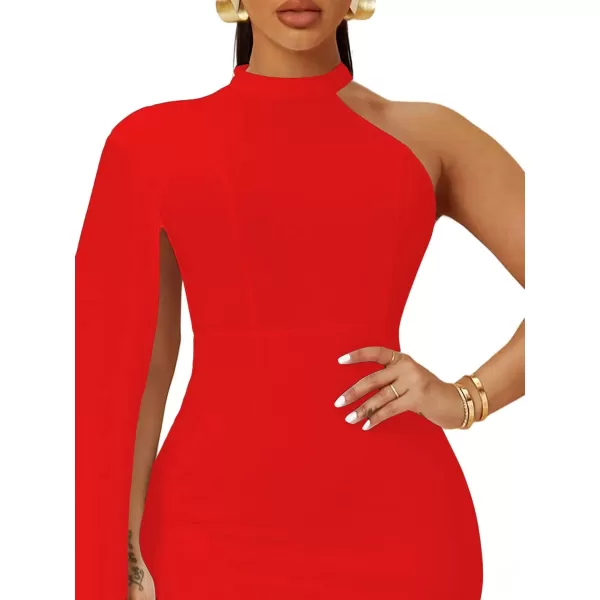 LYANER Women's One Shoulder Cloak Long Sleeve Bodycon Sexy Party Club Mini Dress