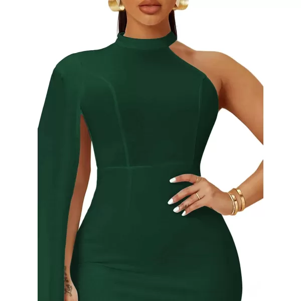 LYANER Women's One Shoulder Cloak Long Sleeve Bodycon Sexy Party Club Mini Dress