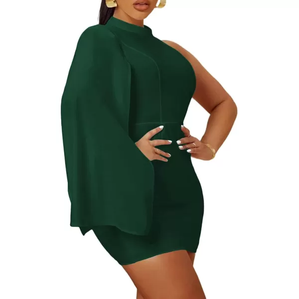 LYANER Women's One Shoulder Cloak Long Sleeve Bodycon Sexy Party Club Mini Dress