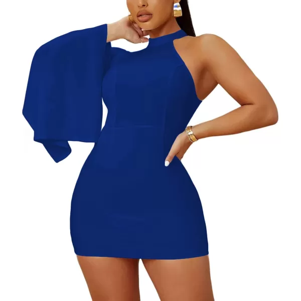 LYANER Women's One Shoulder Cloak Long Sleeve Bodycon Sexy Party Club Mini Dress