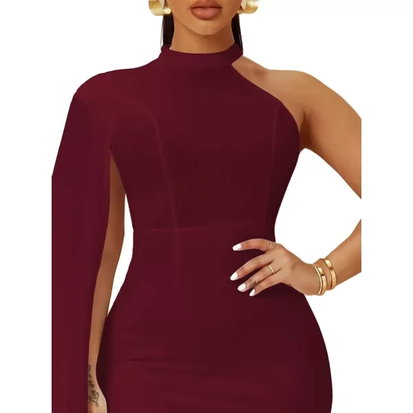 LYANER Women's One Shoulder Cloak Long Sleeve Bodycon Sexy Party Club Mini Dress