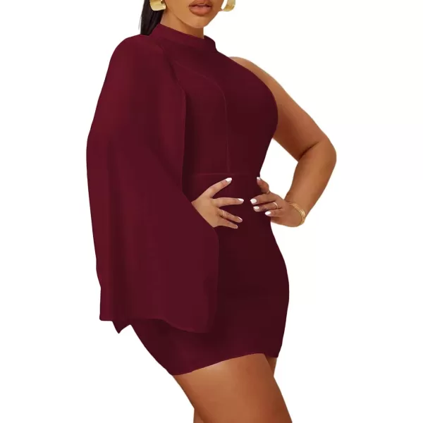 LYANER Women's One Shoulder Cloak Long Sleeve Bodycon Sexy Party Club Mini Dress