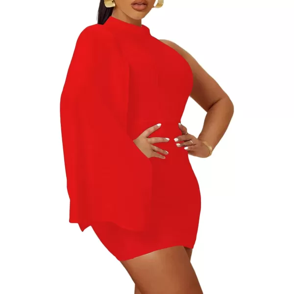 LYANER Women's One Shoulder Cloak Long Sleeve Bodycon Sexy Party Club Mini Dress
