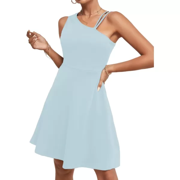 LYANER Women's One Shoulder Dress A Line Swing Flared Skater Cocktail Mini Dress