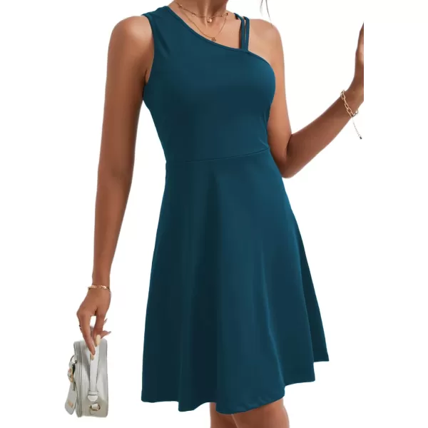 LYANER Women's One Shoulder Dress A Line Swing Flared Skater Cocktail Mini Dress