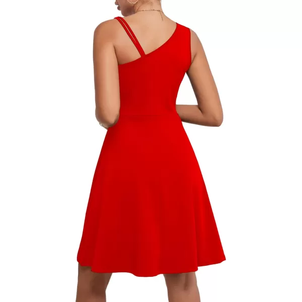 LYANER Women's One Shoulder Dress A Line Swing Flared Skater Cocktail Mini Dress