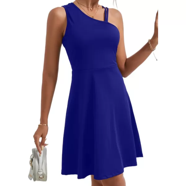 LYANER Women's One Shoulder Dress A Line Swing Flared Skater Cocktail Mini Dress