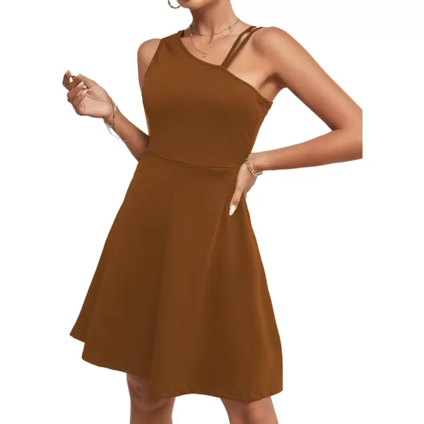 LYANER Women's One Shoulder Dress A Line Swing Flared Skater Cocktail Mini Dress