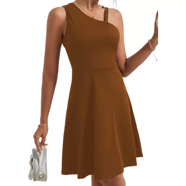 LYANER Women's One Shoulder Dress A Line Swing Flared Skater Cocktail Mini Dress