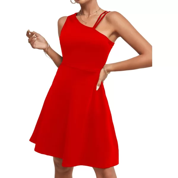 LYANER Women's One Shoulder Dress A Line Swing Flared Skater Cocktail Mini Dress