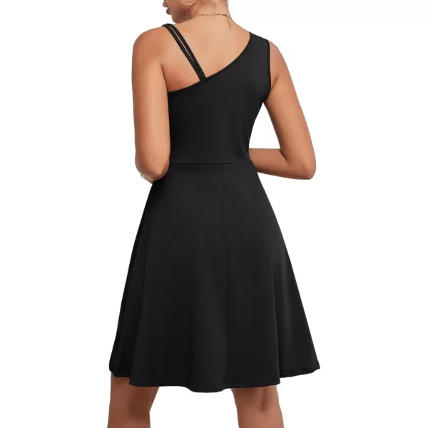 LYANER Women's One Shoulder Dress A Line Swing Flared Skater Cocktail Mini Dress