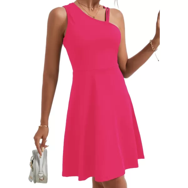 LYANER Women's One Shoulder Dress A Line Swing Flared Skater Cocktail Mini Dress