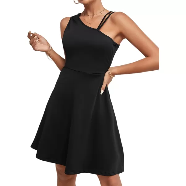LYANER Women's One Shoulder Dress A Line Swing Flared Skater Cocktail Mini Dress