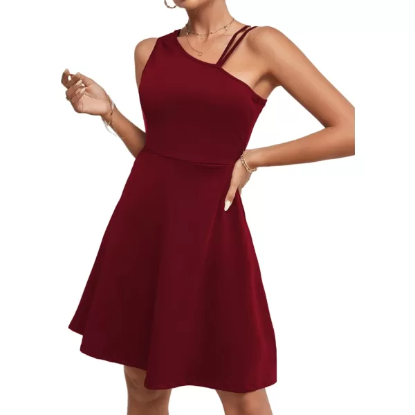 LYANER Women's One Shoulder Dress A Line Swing Flared Skater Cocktail Mini Dress