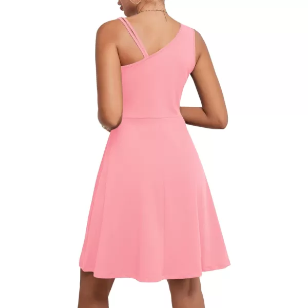 LYANER Women's One Shoulder Dress A Line Swing Flared Skater Cocktail Mini Dress