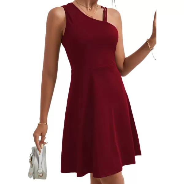 LYANER Women's One Shoulder Dress A Line Swing Flared Skater Cocktail Mini Dress