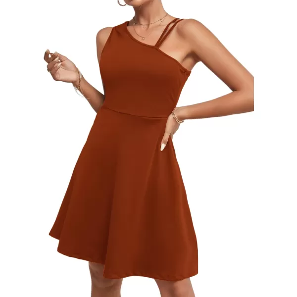 LYANER Women's One Shoulder Dress A Line Swing Flared Skater Cocktail Mini Dress