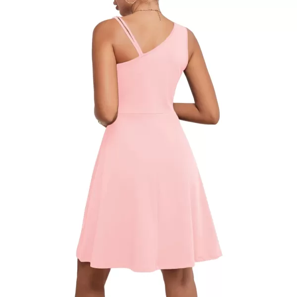 LYANER Women's One Shoulder Dress A Line Swing Flared Skater Cocktail Mini Dress