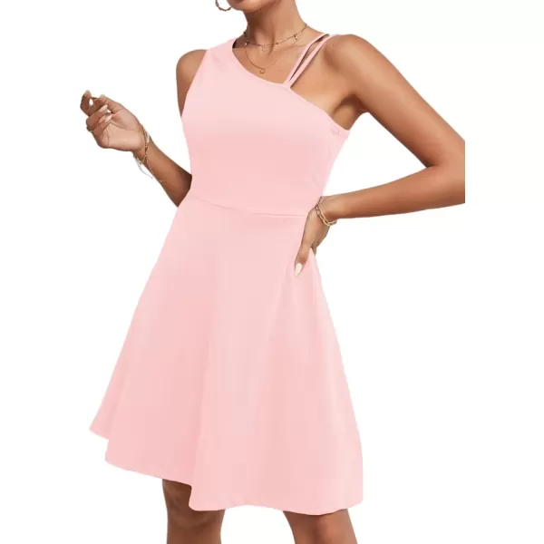 LYANER Women's One Shoulder Dress A Line Swing Flared Skater Cocktail Mini Dress