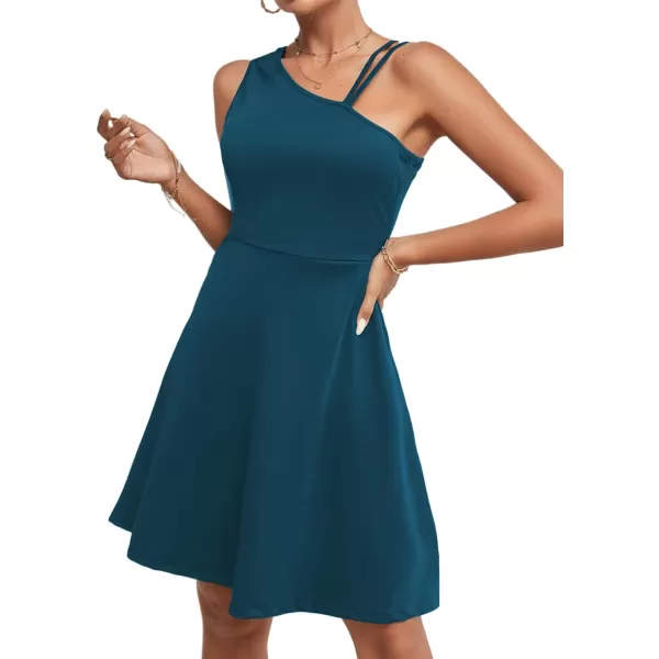LYANER Women's One Shoulder Dress A Line Swing Flared Skater Cocktail Mini Dress