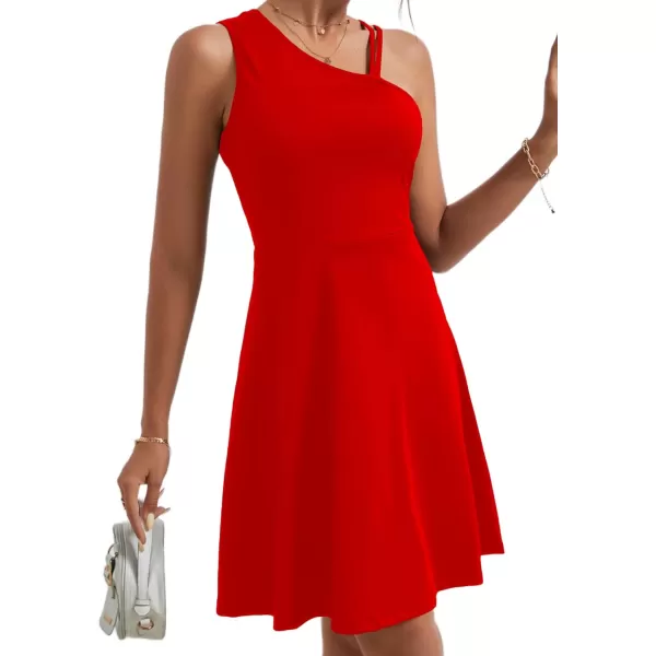 LYANER Women's One Shoulder Dress A Line Swing Flared Skater Cocktail Mini Dress