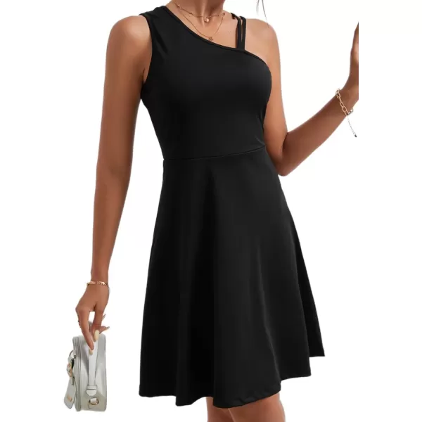 LYANER Women's One Shoulder Dress A Line Swing Flared Skater Cocktail Mini Dress