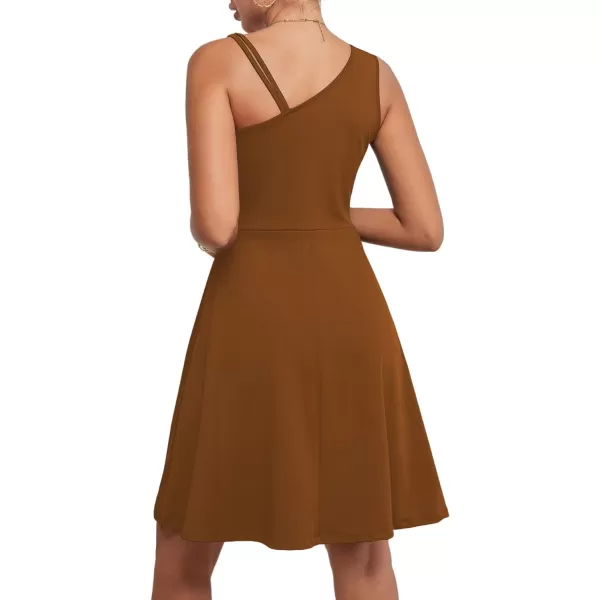 LYANER Women's One Shoulder Dress A Line Swing Flared Skater Cocktail Mini Dress