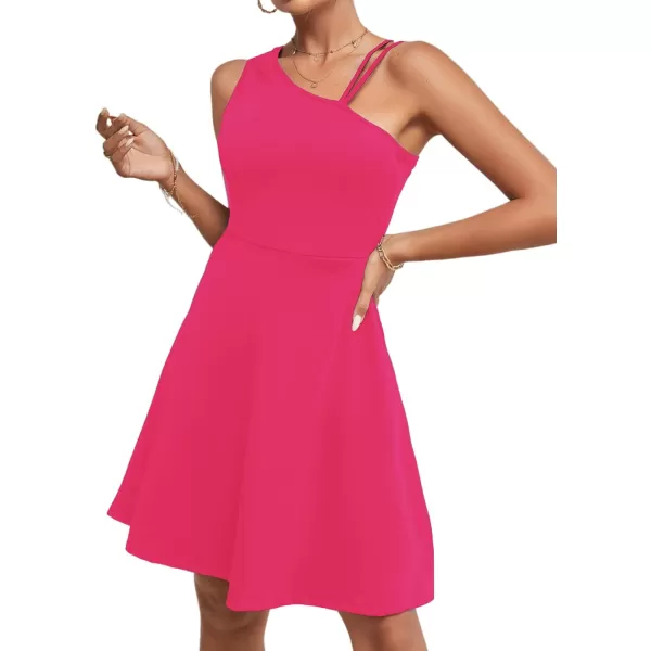 LYANER Women's One Shoulder Dress A Line Swing Flared Skater Cocktail Mini Dress