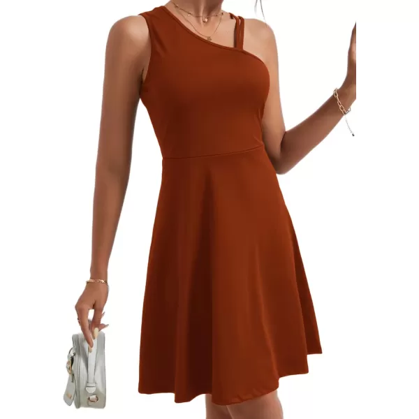 LYANER Women's One Shoulder Dress A Line Swing Flared Skater Cocktail Mini Dress