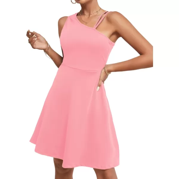 LYANER Women's One Shoulder Dress A Line Swing Flared Skater Cocktail Mini Dress