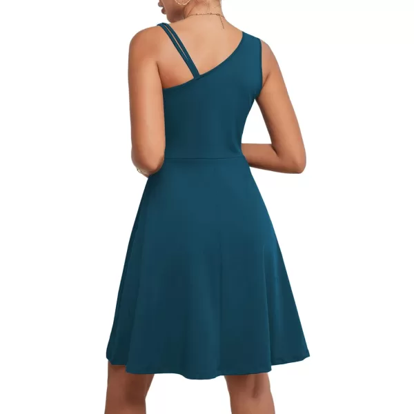 LYANER Women's One Shoulder Dress A Line Swing Flared Skater Cocktail Mini Dress