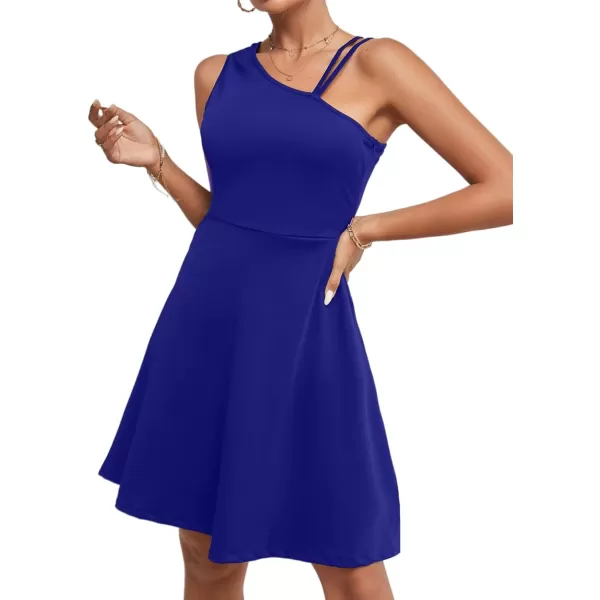 LYANER Women's One Shoulder Dress A Line Swing Flared Skater Cocktail Mini Dress