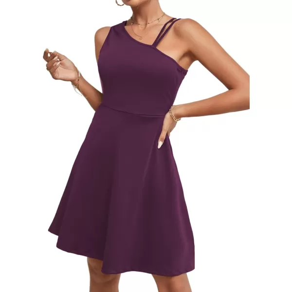 LYANER Women's One Shoulder Dress A Line Swing Flared Skater Cocktail Mini Dress