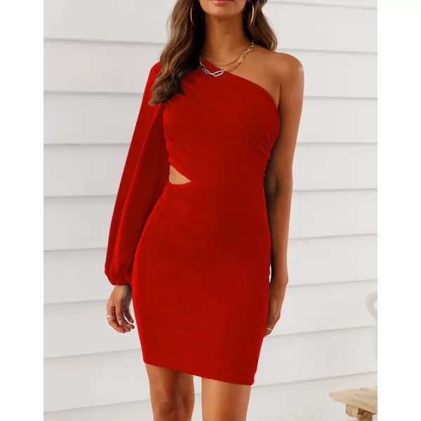 LYANER Women's One Shoulder Long Sleeve Cutout Bodycon Club Cocktail Mini Dress