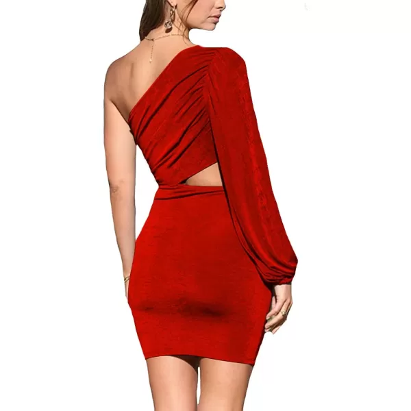LYANER Women's One Shoulder Long Sleeve Cutout Bodycon Club Cocktail Mini Dress