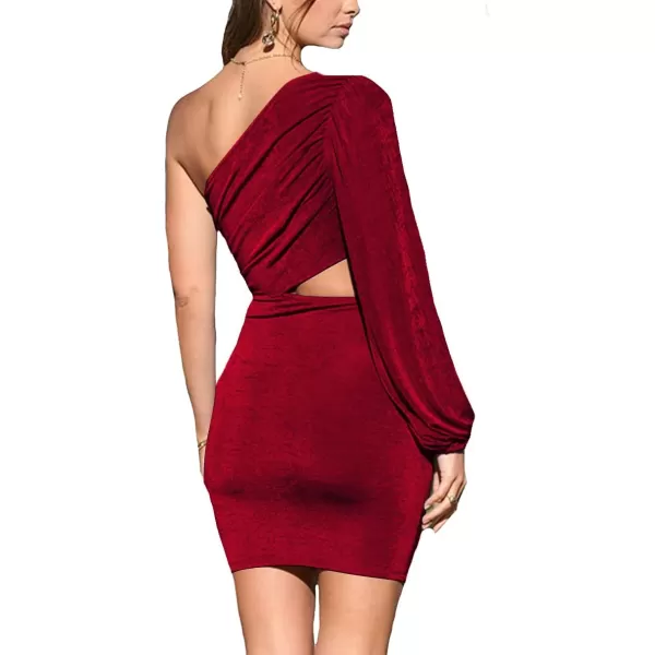 LYANER Women's One Shoulder Long Sleeve Cutout Bodycon Club Cocktail Mini Dress