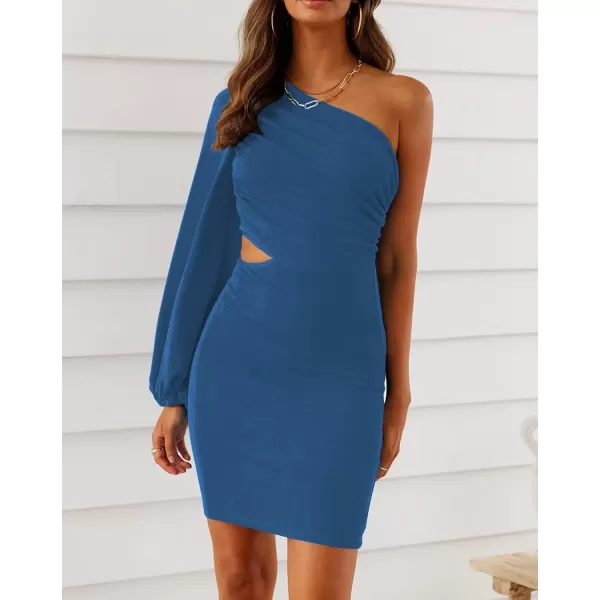 LYANER Women's One Shoulder Long Sleeve Cutout Bodycon Club Cocktail Mini Dress