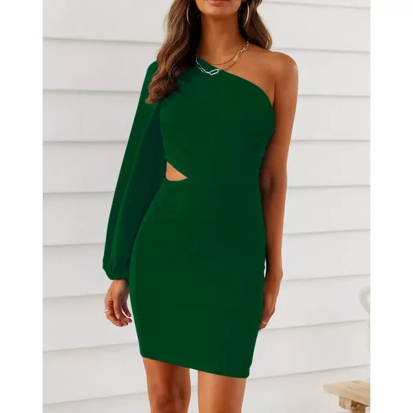 LYANER Women's One Shoulder Long Sleeve Cutout Bodycon Club Cocktail Mini Dress