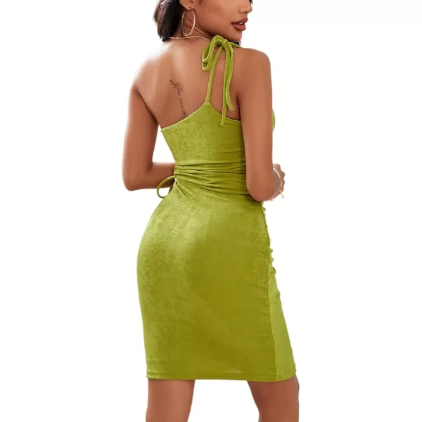 LYANER Women's One Shoulder Ruched Cut Out Self Tie Knot Party Club Bodycon Mini Dress