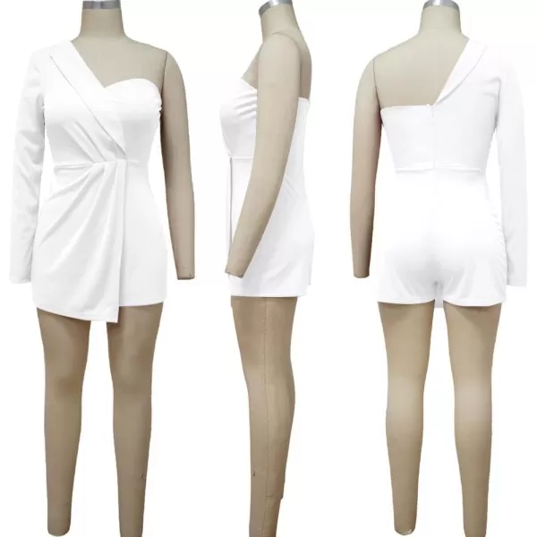 LYANER Women's One Shoulder Wraped Zipper Back Work Romper Short Jumpsuit Playsuit