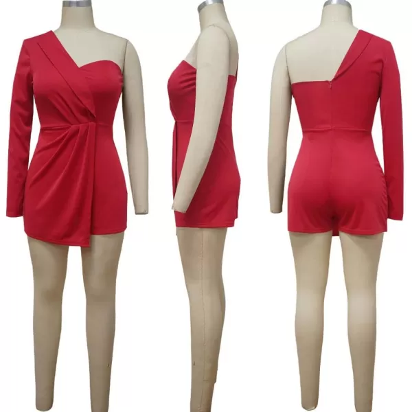 LYANER Women's One Shoulder Wraped Zipper Back Work Romper Short Jumpsuit Playsuit