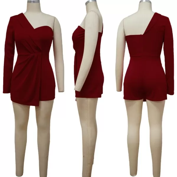 LYANER Women's One Shoulder Wraped Zipper Back Work Romper Short Jumpsuit Playsuit