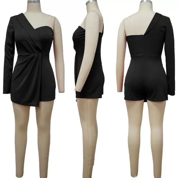 LYANER Women's One Shoulder Wraped Zipper Back Work Romper Short Jumpsuit Playsuit