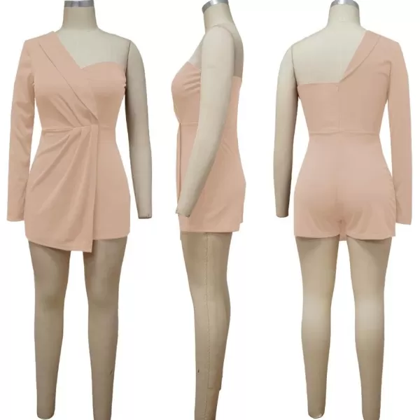 LYANER Women's One Shoulder Wraped Zipper Back Work Romper Short Jumpsuit Playsuit