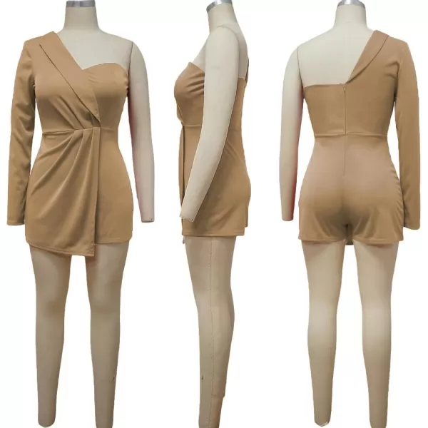 LYANER Women's One Shoulder Wraped Zipper Back Work Romper Short Jumpsuit Playsuit