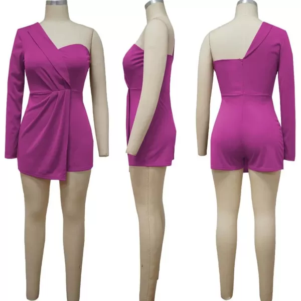 LYANER Women's One Shoulder Wraped Zipper Back Work Romper Short Jumpsuit Playsuit