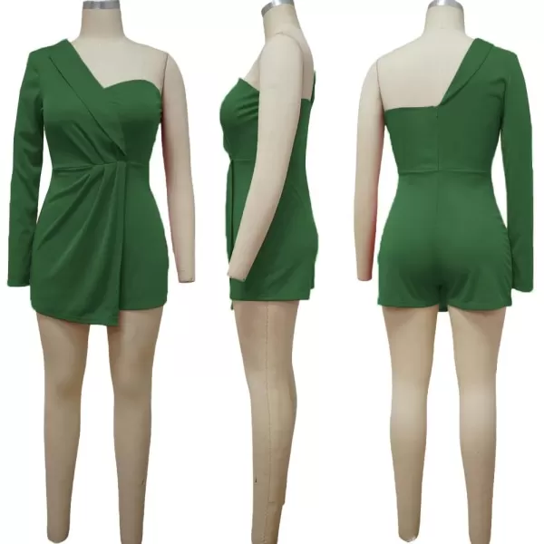 LYANER Women's One Shoulder Wraped Zipper Back Work Romper Short Jumpsuit Playsuit