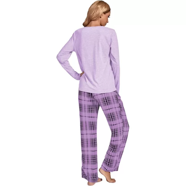 LYANER Women's Pajama Set Long Sleeve Top and Plaid Pants Loungewear Sleepwear Pjs Sets