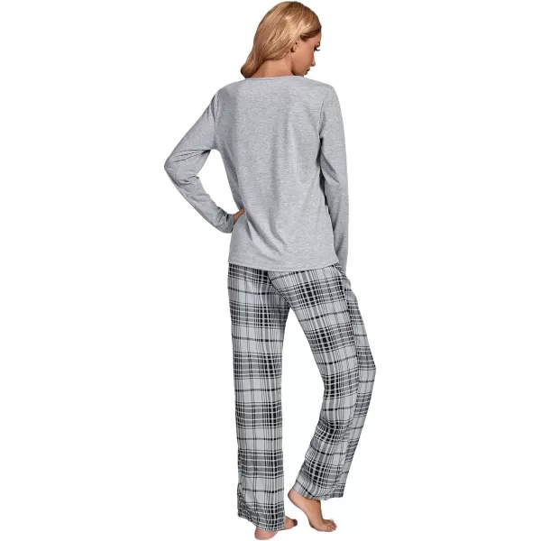 LYANER Women's Pajama Set Long Sleeve Top and Plaid Pants Loungewear Sleepwear Pjs Sets