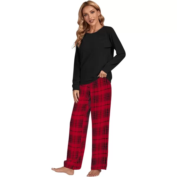 LYANER Women's Pajama Set Long Sleeve Top and Plaid Pants Loungewear Sleepwear Pjs Sets